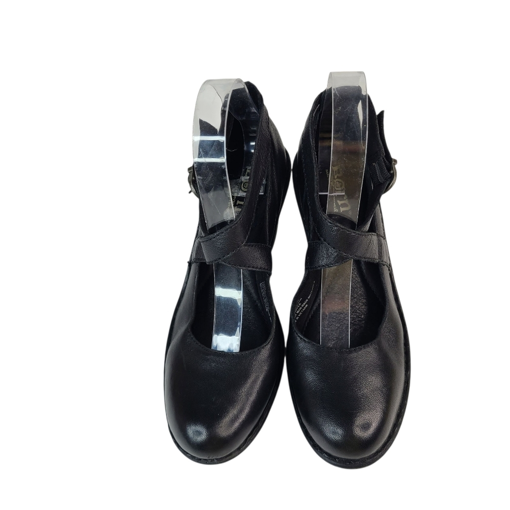 Born Black Leather Mary Jane Cross Strap Wedges Women's Size 7.5 - Picture 5 of 14